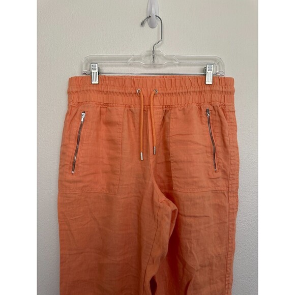 Athleta Cabo Linen Joggers Orange Drawstring Breathable Beach Women's Size 10 - Picture 3 of 8